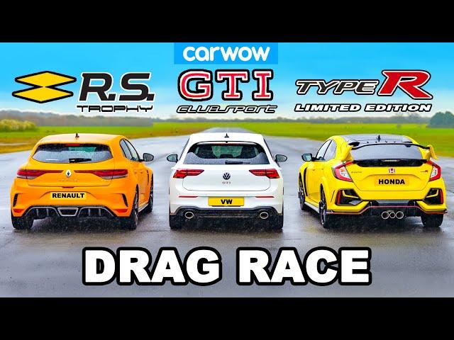 VW Golf GTI Clubsport v Civic Type R v Megane Trophy: DRAG RACE