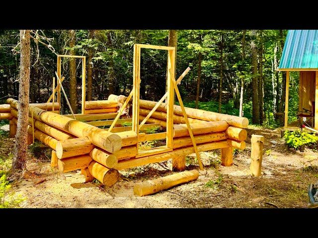 Building Off Grid Log Cabin,Massive Log Built beside Tiny Cabin,Survival in Canadian Wilderness[EP24