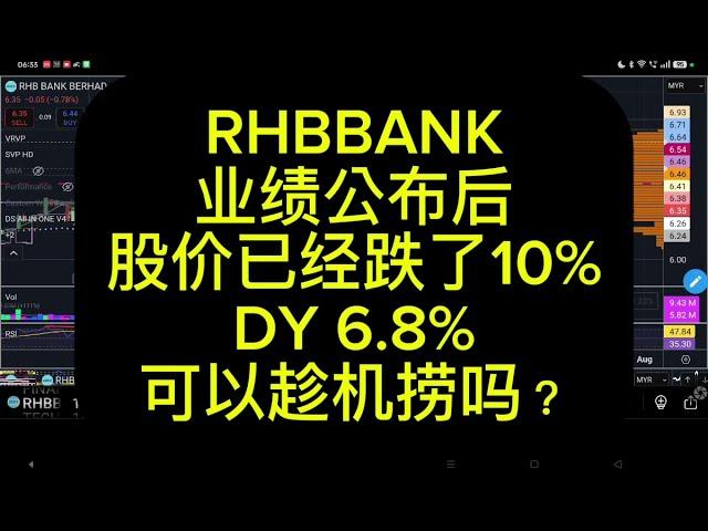 RHBBANK 业绩公布后,股价已经跌了10%, DY 6.8%, 可以趁机捞吗？#stock #technicalanalysis #股票 #马股 #bursamalaysia #技术分析
