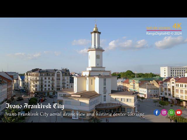 Ivano Frankivsk City Aerial Drone View of Historic Center in Ukraine