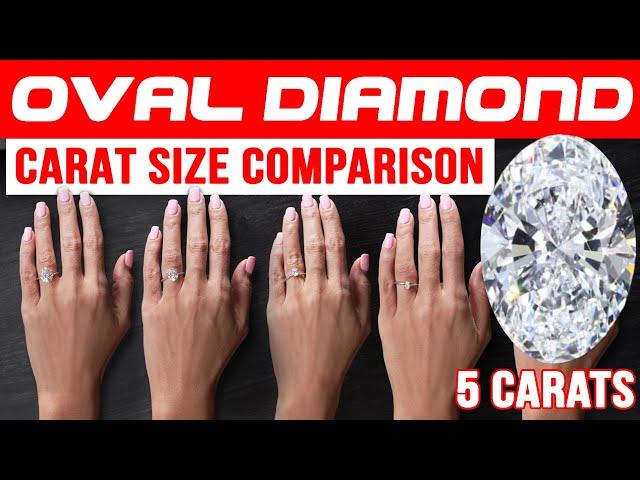 OVAL DIAMOND Carat Size Guide: Visual Example on Hand .05, 1 Carat, 2, 3 Carat, 4, 5 Carat Examples