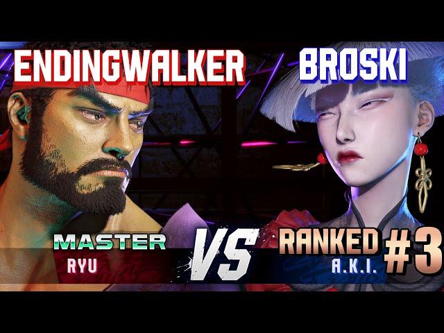 SF6 ▰ ENDINGWALKER (Ryu) vs BROSKI (#3 Ranked A.K.I.) ▰ High Level Gameplay