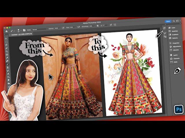 Drawing a Sabyasachi Lehenga on Photoshop ft. 12 fashion illustration tips you must know!