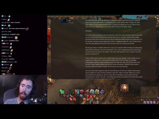 Asmongold Reacts to Someone Talking Shit About Him on the General Forums