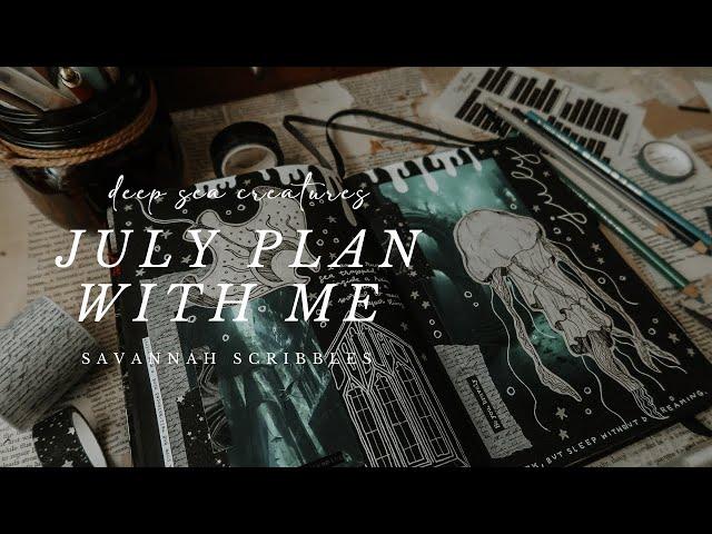 July 2024 Plan With Me I Deep Sea Creatures Theme I Black Page Bujo 