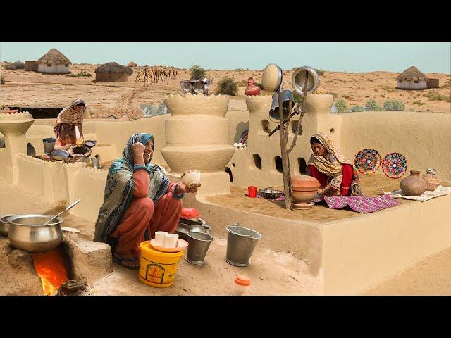 Desert Women Morning Routine in winter | Village Life Pakistan | Traditional Desert Village Food