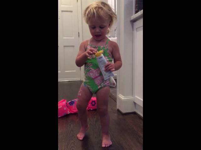 Leighton-  getting ready for pool.  2 yrs old