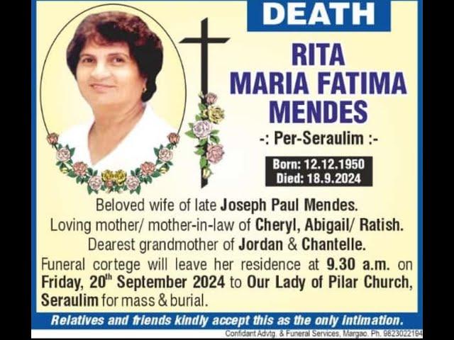 Funeral Mass of Mrs. RITA MARIA FATIMA MENDES