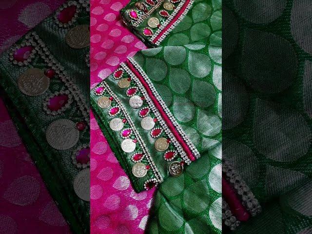 Simple Silver Lakshmi Kasu/Coin Work For Blouse / Maggam Work With Normal Needle/ Kasu Work Blouse