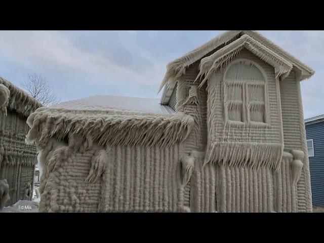 Homes along Lake Erie encased in thick ice