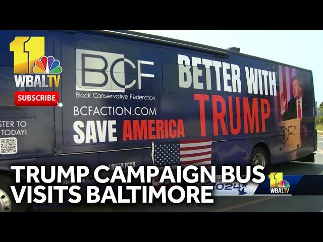 Trump campaign bus visits Northwood Plaza in Baltimore