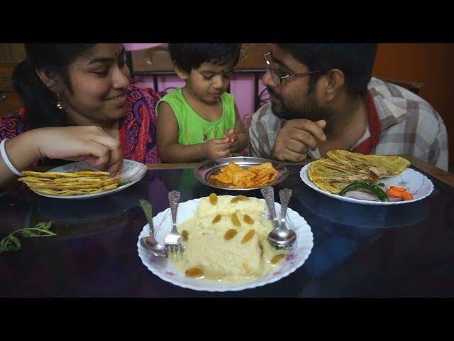 home made Aloo Paratha and pao roti malai chamchom | eating show with sound