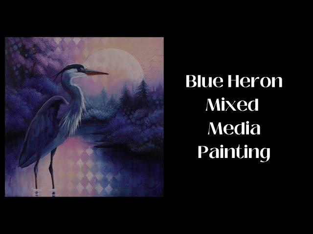 Blue Heron Mixed Media Painting