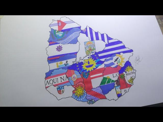 Drawing Uruguay flag map | Dibujo del mapa de la bandera de Uruguay