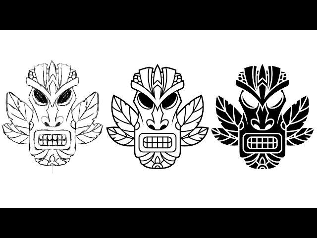 Tiki Head - Speed Drawing from Sketch to Vector