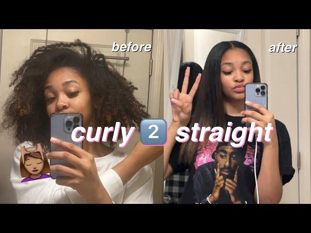 CURLY TO STRAIGHT: straighten my hair with me