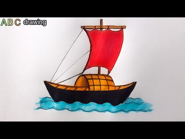 Drawing  A Sailing Boat | বাচ্চাদের জন্য পালতোলা নৌকা অঙ্কন | Easy And Beautiful Drawing Tutorial