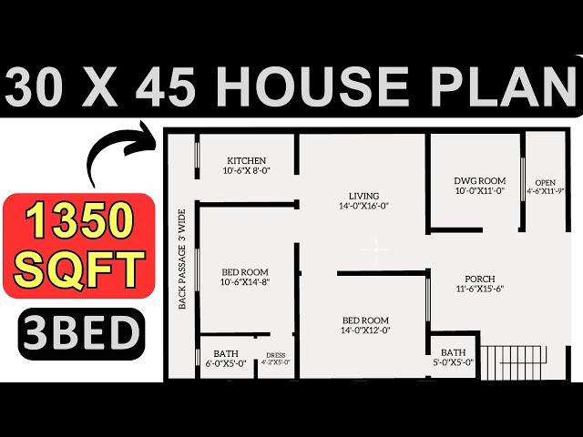 30 X 45 House Plan Design || 1350 Sq Ft || 3Bhk Layout Plan