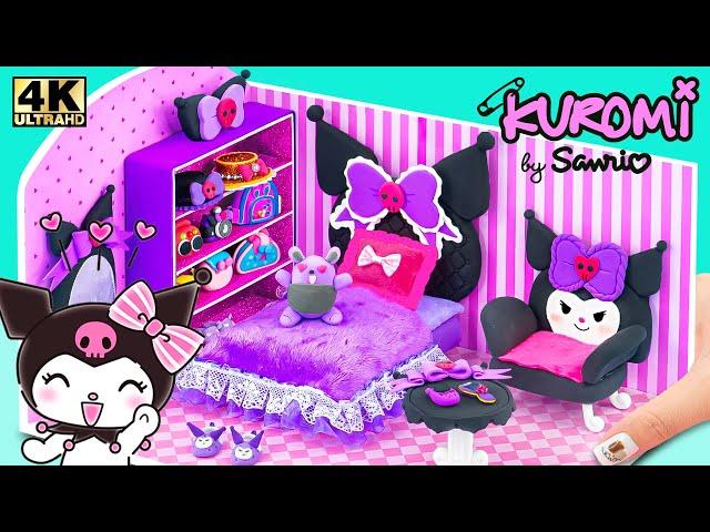 Building Amazing Purple Kuromi Bedroom Castle and Cute Bag from Polymer Clay ️ DIY Miniature House