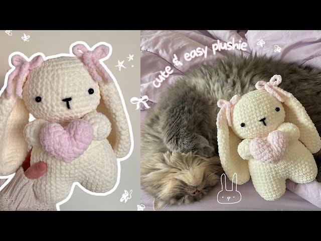 how to crochet a cute bunny holding a heart | amigurumi tutorial (no magic ring!) + free pattern