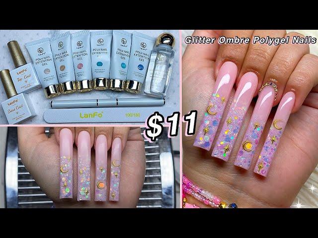 TRYING AN $11 POLYGEL KIT FROM AMAZON! GLITTER OMBRE POLYGEL NAILS | Nail Tutorial