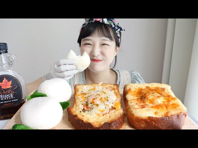 Carbonara Toast with Fresh Mozzarella Cheese Real Sound Mukbang _ Super Simple Recipe 4 Yrs ago! :D