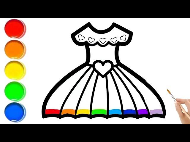 Rainbow Dress Drawing and Painting Tutorial for Kids & toddlers / frock drawing for kids