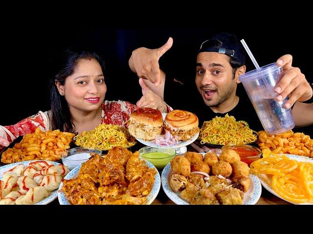Eating Tandoori Momo, Spring Roll, Maggi, macroni, Manchurian & Burger | Street Food | Mukbang