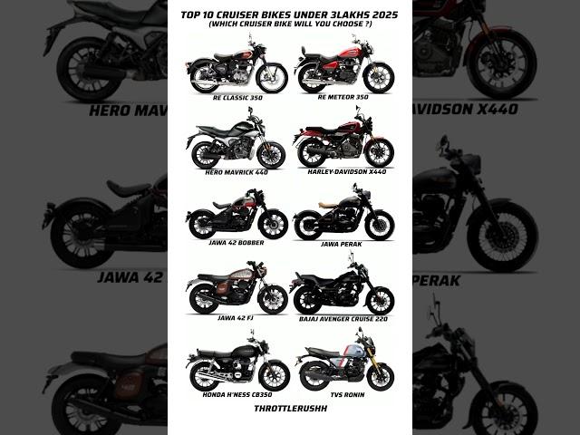 top 10 cruiser bikes under 3lakhs 2025 #royalenfield #meteor  #ronin  #x440 #maverick #classic350