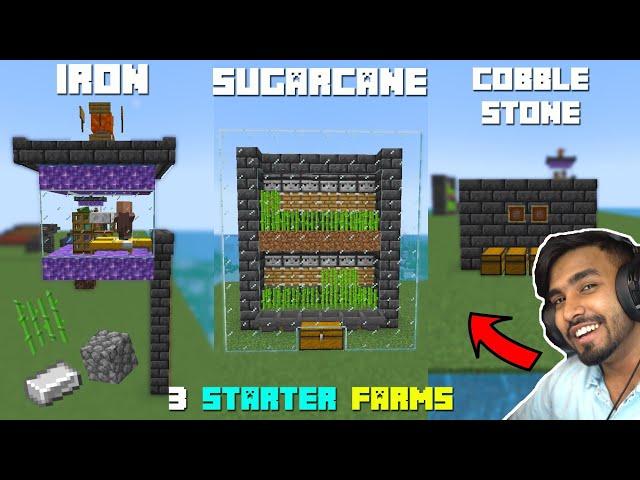 How to Make Starter Farms in Minecraft Like Techno Gamerz | 3 Easy Starter Farms in Minecraft