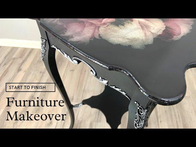 Furniture Makeover | Mint by Michelle Decoupage Paper Take 2 | Resin Pour Furniture Flip