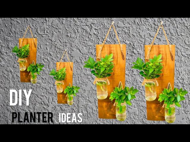 Creative Planter Ideas & Hanging Plants idea using wood piece and jar bottle