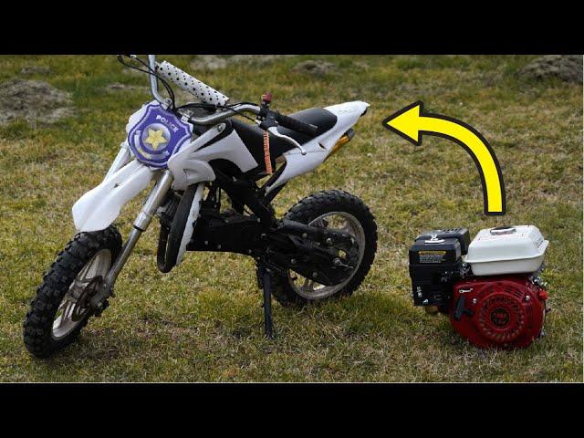 Homemade Upgrade 200cc Engine to 50cc Mini Dirt Bike !? (Pocket Bike)