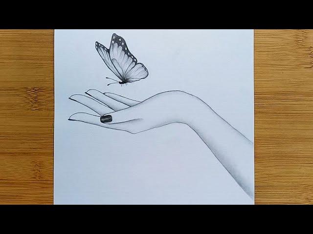 How to draw Butterfly in Hand with pencil sketch step by step