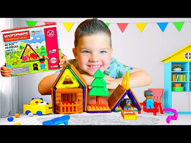 Caleb & Mom PLAYS w/ MAGFORMERS CAMPING Pretend play TOY for KIDS!