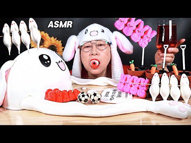 ENG SUB)ASMR MUKBANG | GIANT RABBIT HAT CAKE, RABBIT & MOUSE MARSHMALLOW, SOIL EATING SOUNDS!!