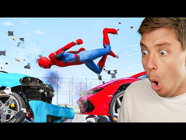 Reacting To INSANE GTA 5 SPIDERMAN Car Crashes!!