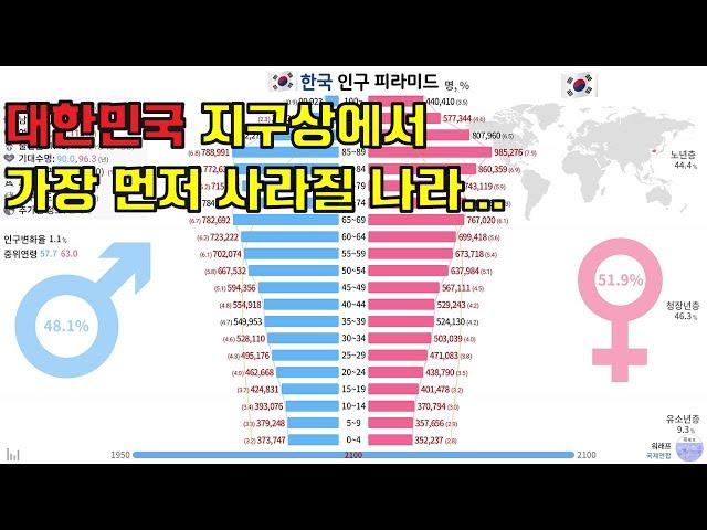 피라미드로 보는 한국 인구구조 변화 및 예측 (1950~2100) [2022 데이터]