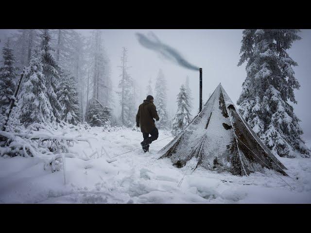 Extreme winter camping in the north - freezing cold camping in hot tent