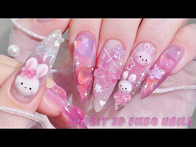 sub) Cute Rabbit Nails!/Korean Nails / How to making a Rabbit‍️/ Nail art / Self-nails / ASMR