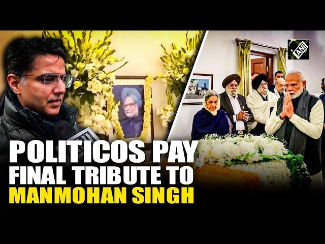 Political stalwarts pay their last tribute to Manmohan Singh at his residence