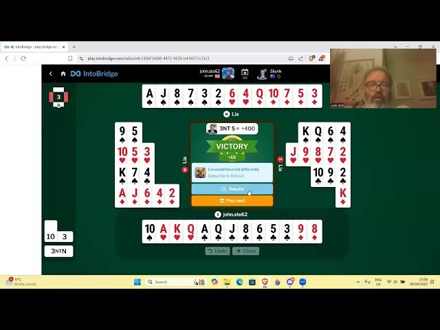 Me versus a top bridge player (Peter Hollands) - 28th April 2025