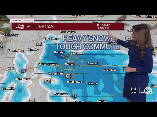 Steady snow in Denver metro overnight; tricky travel Tuesday morning