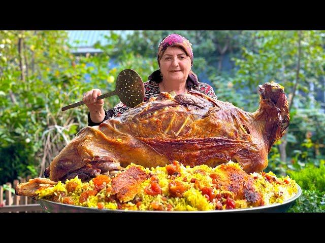 Grandma Roasted a Giant Whole Lamb Over Rice! Unbelievable Way to Serve A Dish!