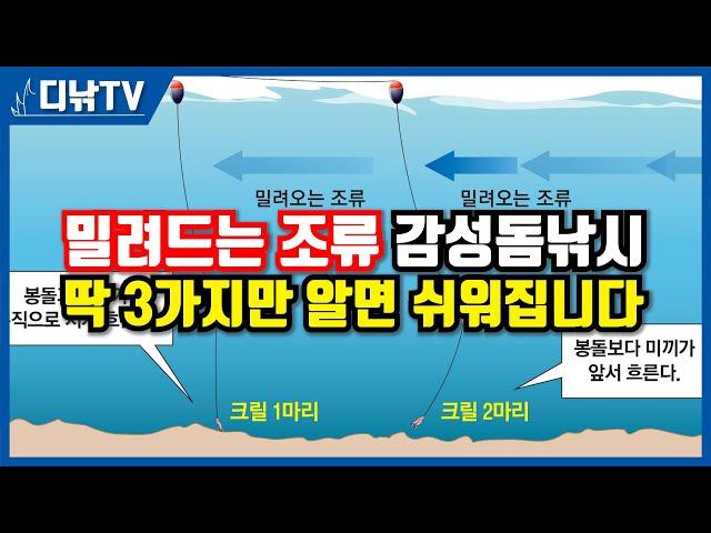 밀려드는 조류에서 감성돔낚시 쉽게 하는 방법, 수중찌 대신 수중봉돌, 크릴 미끼는 2~3마리, 견제는 옆으로 [디낚TV 낚시공부방]