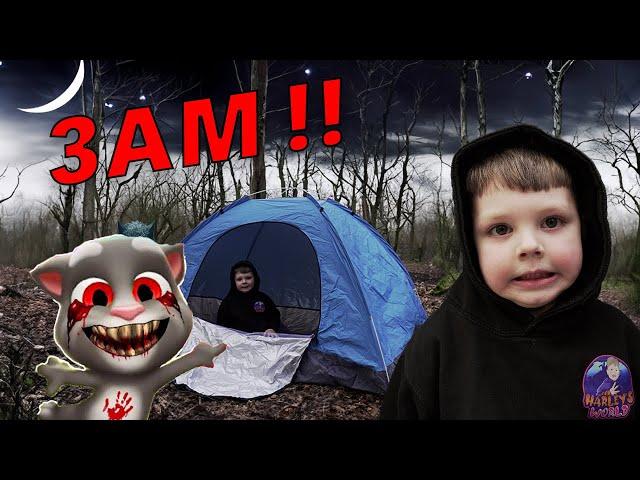 WE SPENT THE NIGHT IN THE WOODS WITH CREEPY BABY TALKING TOM (PLAYING ROBLOX AT 3AM)