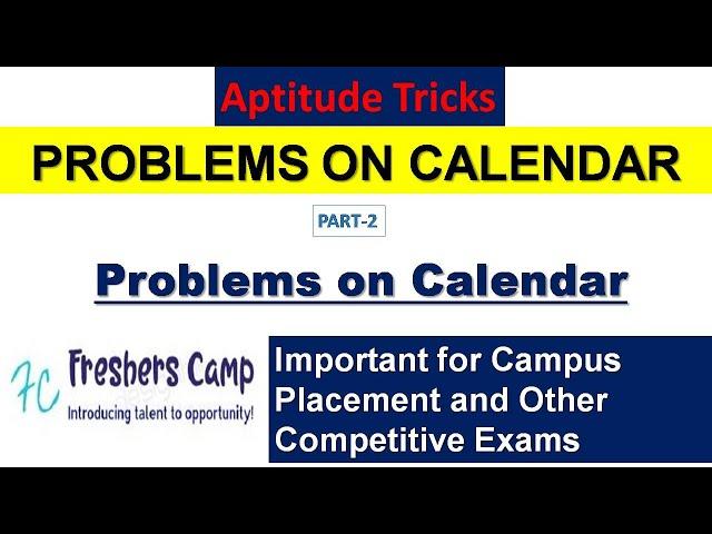 Aptitude Tricks : Problems on Calendar Part -2 | Freshers Camp | Campus Placement