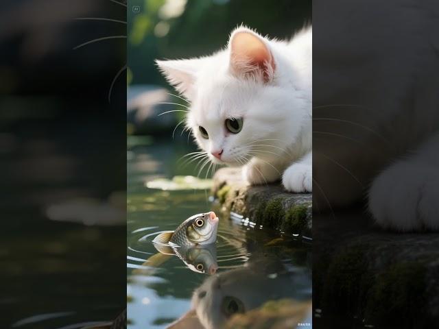 The Moment the Cat and Fish Locked Eyes — So Cute!  #catlife #pawsn #funnycats