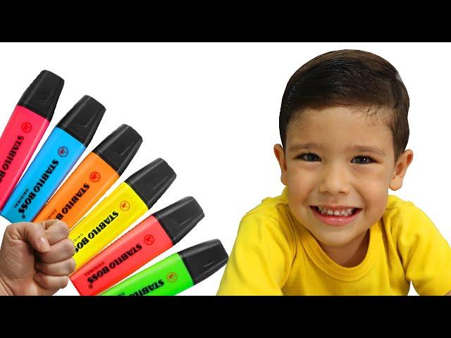 Rafael finge brincar com sua caneta mágica - Preschool toddler learn color تعليم الالوان بالانجليزي