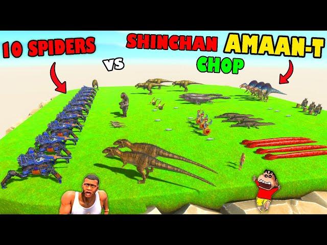 10 OP SPIDERS vs ALL UNITS in Animal Revolt Battle Simulator with SHINCHAN and CHOP